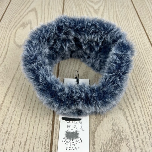 Surell Rex Rabbit Faux Fur Knit Stretch Headband OS Navy Blue $65